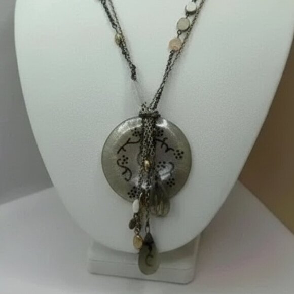 Chicos Silvertone Multichain Discs Beaded Necklace Pendant - Picture 7 of 8